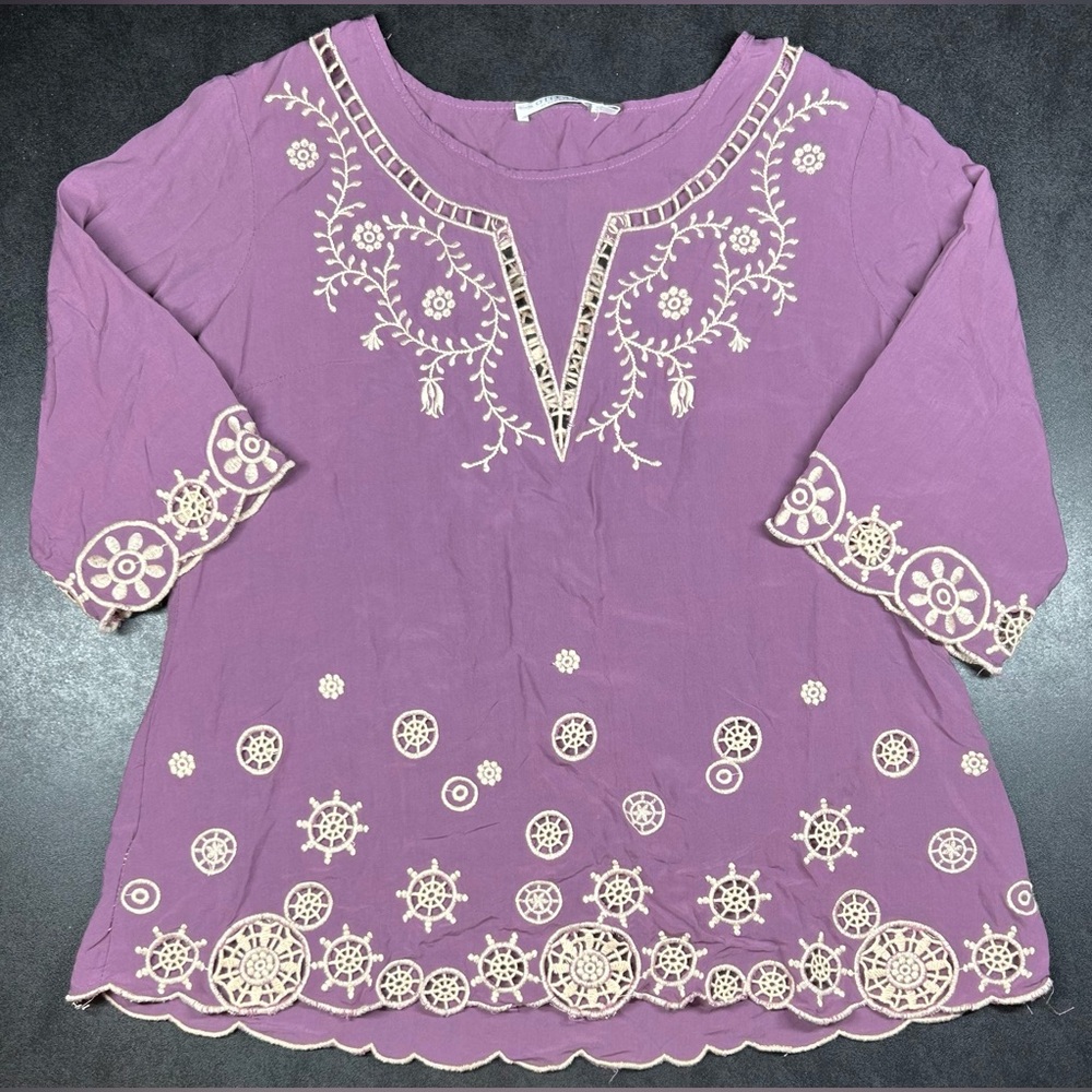 Solitaire by Ravi Khosla Women’s Size S Purple Embroidered Boho Blouse